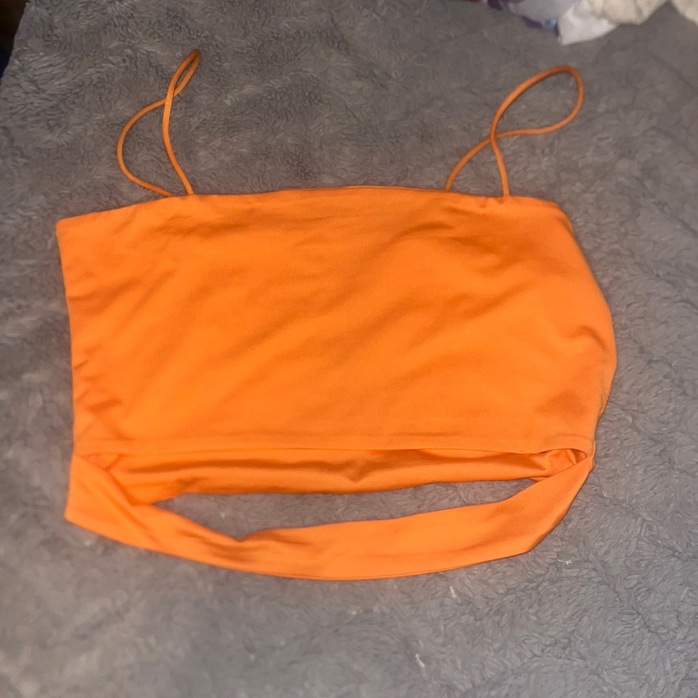 Shein neon orange crop top with cut out